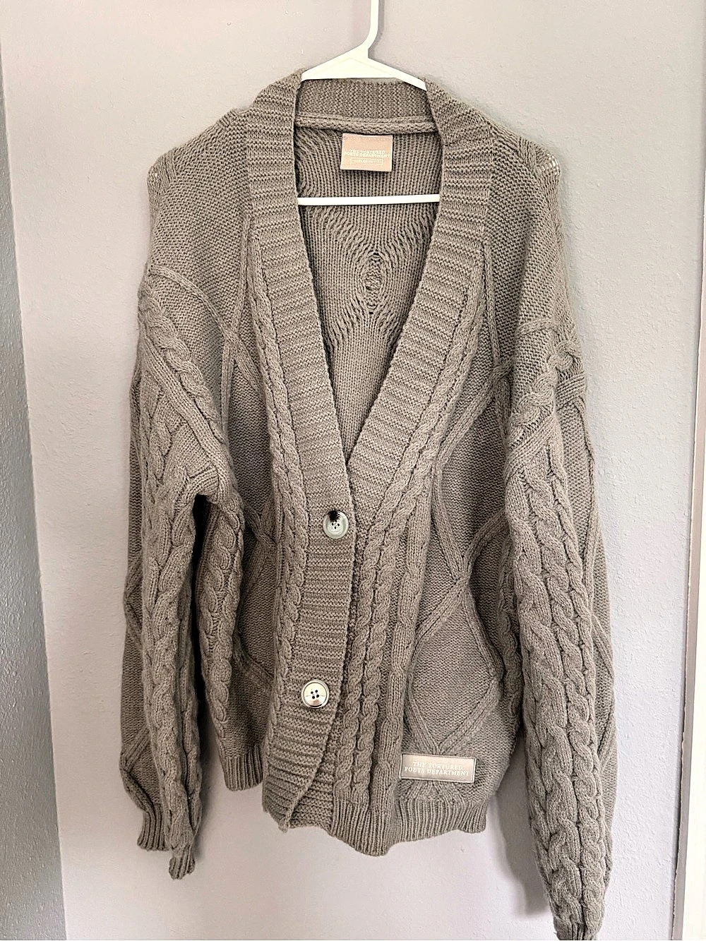 The Tortured Poets Department Taylor Swift Cable Knit Cardigan in Gray